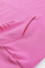 Pink Solid Ripped Hooded Sweatshirt with Kangaroo Pocket Sweatshirts & Hoodies JT's Designer Fashion