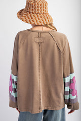 Dune Flower Patchwork Raglan Sleeve Exposed Seam Oversized Top Long Sleeve Tops JT's Designer Fashion
