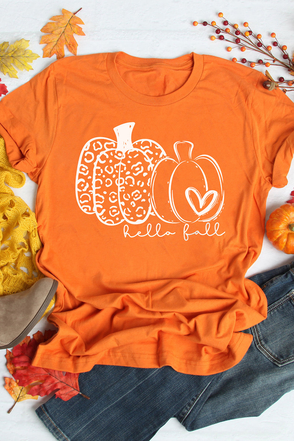 Orange Pumpkin Graphic Crew Neck T-shirt Graphic Tees JT's Designer Fashion