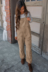 Khaki Flower Print Corduroy Overalls Jumpsuits & Rompers JT's Designer Fashion