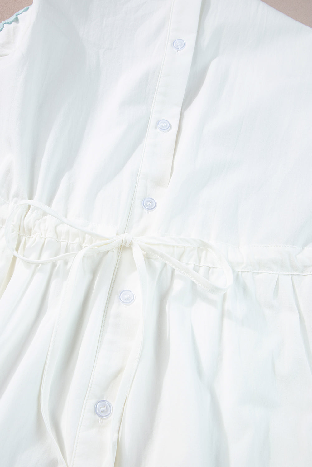 White Colorblock Rickrack Trim Short Sleeve Drawstring Waist Long Dress Maxi Dresses JT's Designer Fashion