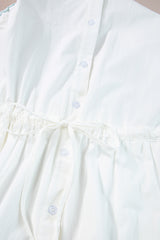 White Colorblock Rickrack Trim Short Sleeve Drawstring Waist Long Dress Maxi Dresses JT's Designer Fashion