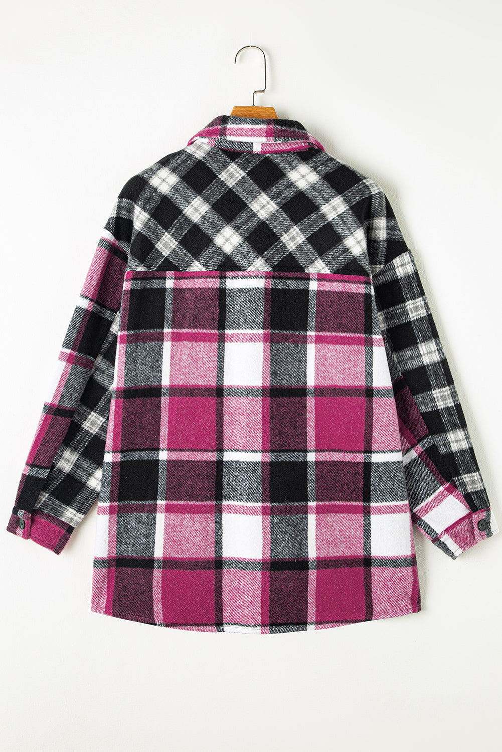 Black Plaid Colorblock Loose Shacket Plaid Shackets JT's Designer Fashion