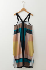 Brown Retro Geometric Printed Y Back Sleeveless Dress Maxi Dresses JT's Designer Fashion