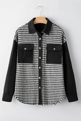 Black Houndstooth Corduroy Patchwork Flap Pocket Shacket Jackets JT's Designer Fashion