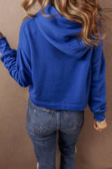 Dark Blue Solid Drop Shoulder Drawstring Cropped Hoodie Sweatshirts & Hoodies JT's Designer Fashion
