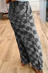 Dark Grey Checkered Denim Wide Leg Jeans Jeans JT's Designer Fashion