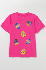 Rose Red Easter Eggs Patched Crew Neck Graphic Tee Graphic Tees JT's Designer Fashion