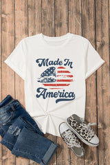 White Made in America Lip Printed O Neck T Shirt Graphic Tees JT's Designer Fashion