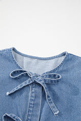Dusk Blue Tied Front Bubble Sleeve Peplum Denim Shirt Blouses & Shirts JT's Designer Fashion