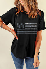 Black Glittering Rhinestone American Flag Pattern T Shirt Graphic Tees JT's Designer Fashion