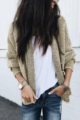 Apricot Plaid Contrast Trim Open Front Cardigan Sweaters & Cardigans JT's Designer Fashion