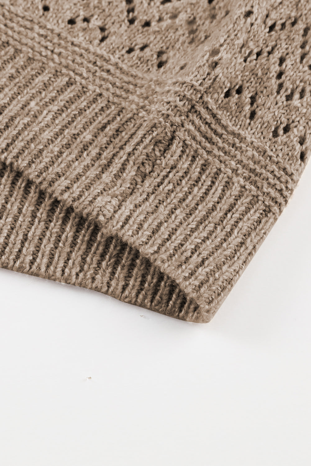 Camel Eyelet Pattern Detail V Neck Drop Shoulder Sweater Sweaters JT's Designer Fashion