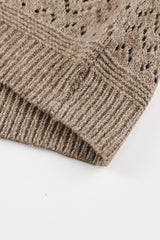 Camel Eyelet Pattern Detail V Neck Drop Shoulder Sweater Sweaters JT's Designer Fashion
