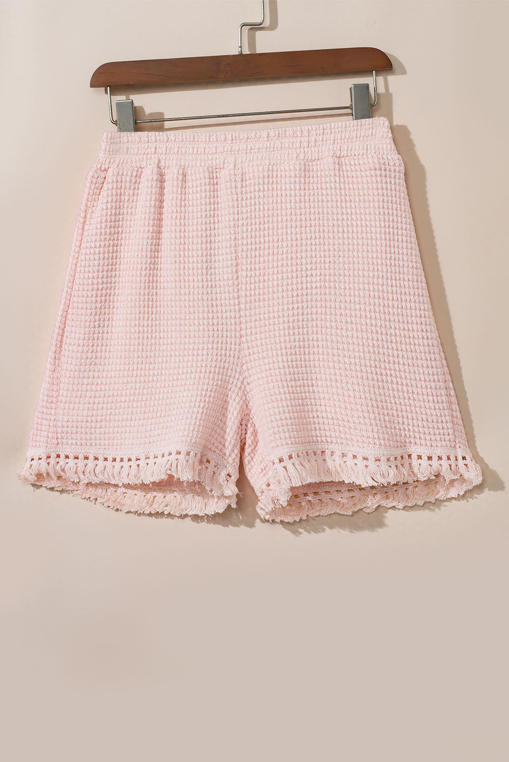 Pink Fringe Trim Textured Short Two Piece Set Short Sets JT's Designer Fashion