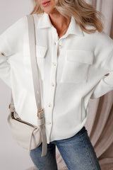 White Solid Color Corduroy Buttoned Long Sleeve Jacket Jackets JT's Designer Fashion