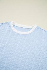 Beau Blue Contrast Trim Textured Crewneck Tee and Pocketed Skirt Set Two Piece Dresses JT's Designer Fashion