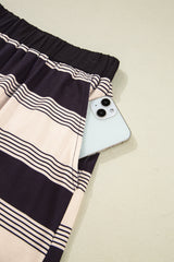 Black Stripe Short Sleeve T Shirt and High Waist Pocketed Shorts Set Short Sets JT's Designer Fashion