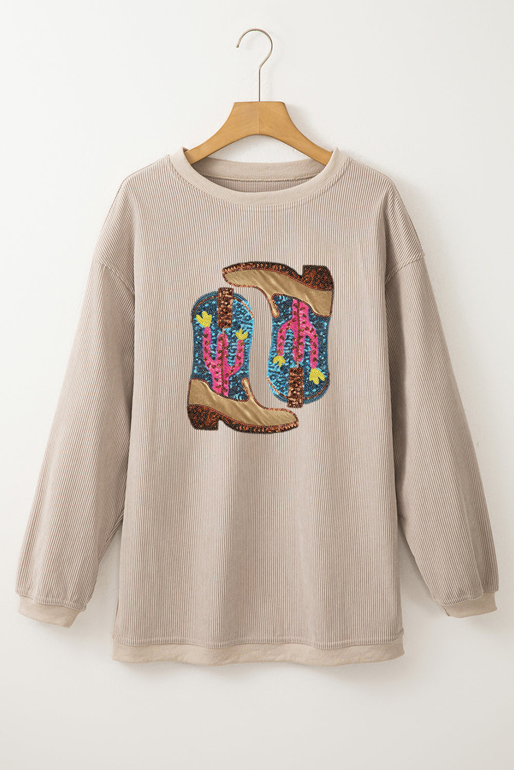 Smoke Gray Western Cowboy Boots Graphic Corded Loose Sweatshirt Graphic Sweatshirts JT's Designer Fashion