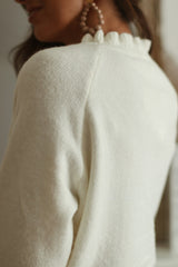 Beige Frill Trim Buttoned Knit Pullover Sweater Sweaters & Cardigans JT's Designer Fashion