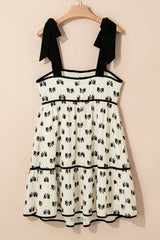 White Bow Knot Color Contrast Trim Knotted Shoulder Mini Dress Mini Dresses JT's Designer Fashion