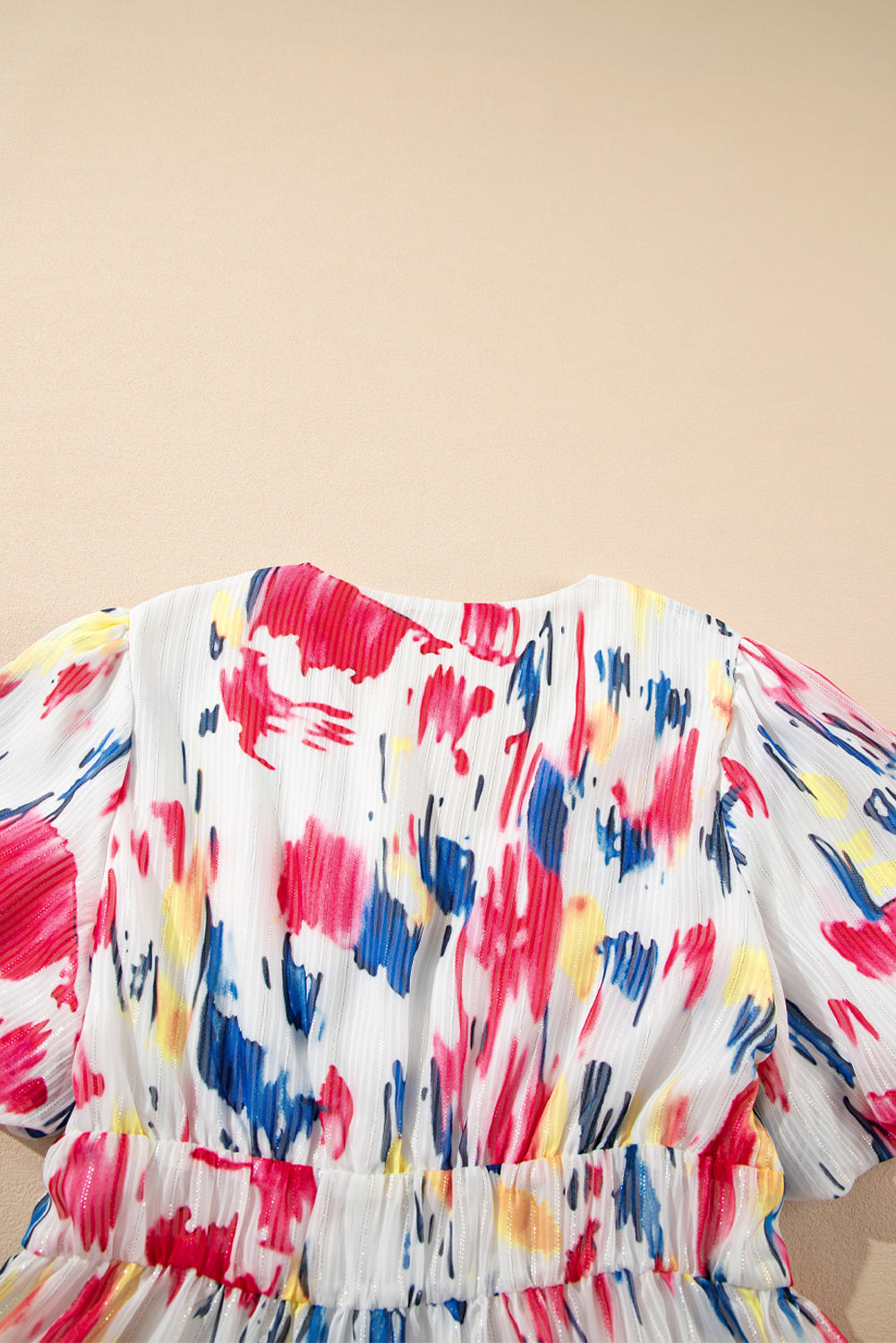 Rose Abstract Print Short Puff Sleeve Tiered Long Dress Maxi Dresses JT's Designer Fashion