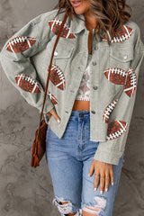 Sky Blue Sequined Rugby Football Patch Ribbed Cotton Jacket Sky Blue 100%Cotton Jackets JT's Designer Fashion
