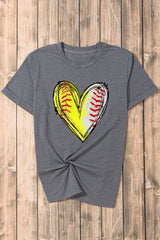 Gray Baseball Heart Shape Print Crew Neck T Shirt Graphic Tees JT's Designer Fashion