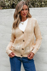 Beige Open Knit Drop Shoulder Sweater Cardigan Cardigans JT's Designer Fashion