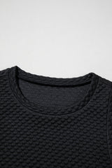 Black Textured Cap Sleeve T-shirt Shift Mini Dress Mini Dresses JT's Designer Fashion