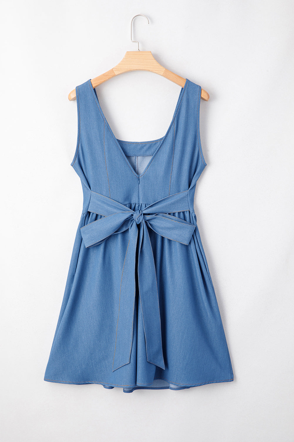 Myosotis Square Neck Pleated Waist V Cut Backless Tied Fit and Flare Dress JT's Designer Fashion