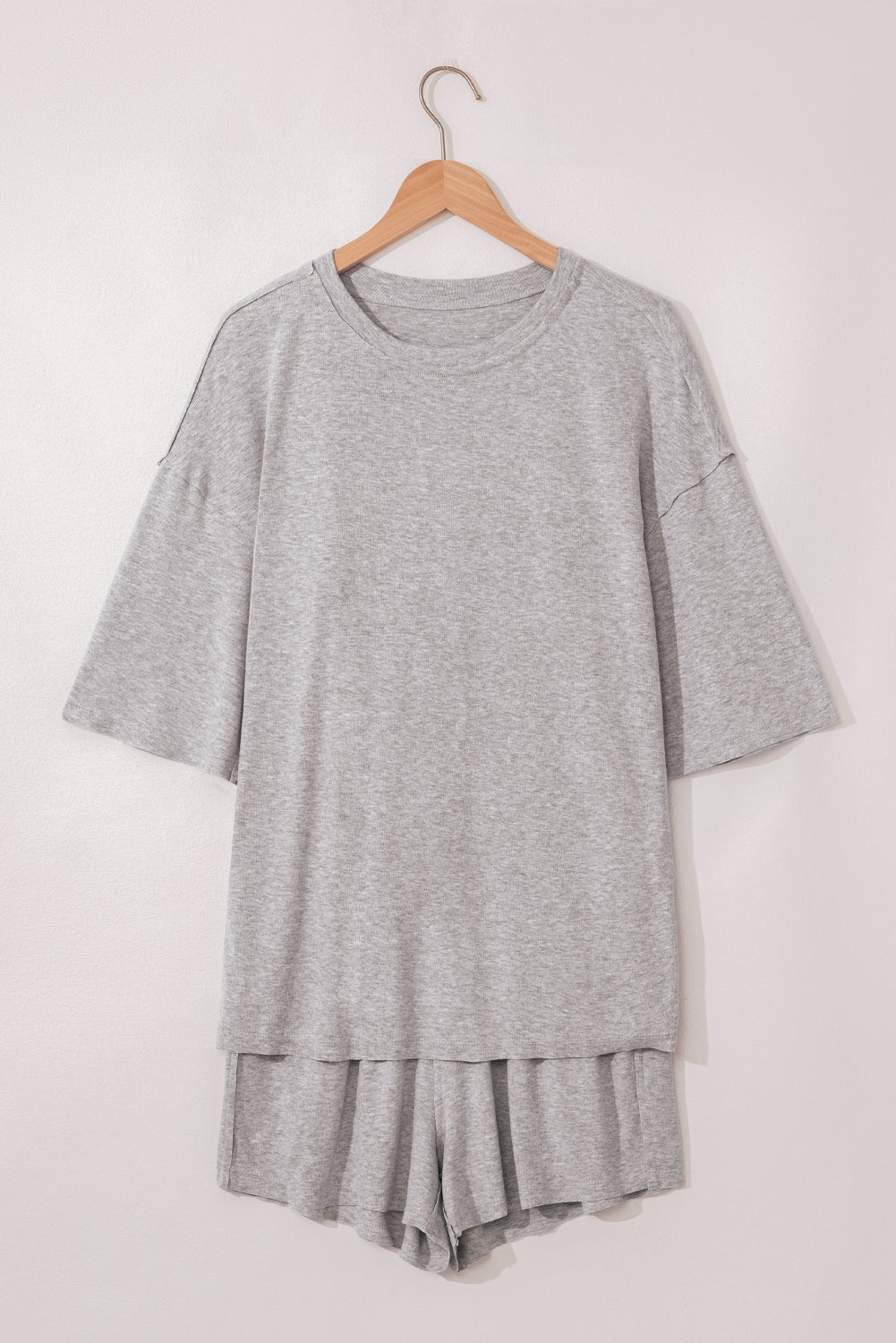 Gray Solid Color Loose Tee 2 Piece Shorts Set Short Sets JT's Designer Fashion