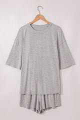 Gray Solid Color Loose Tee 2 Piece Shorts Set Short Sets JT's Designer Fashion