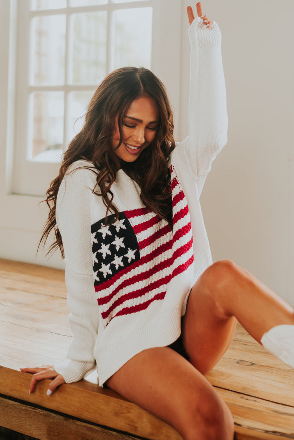 White American Flag Crochet Knit Sweater Sweaters & Cardigans JT's Designer Fashion