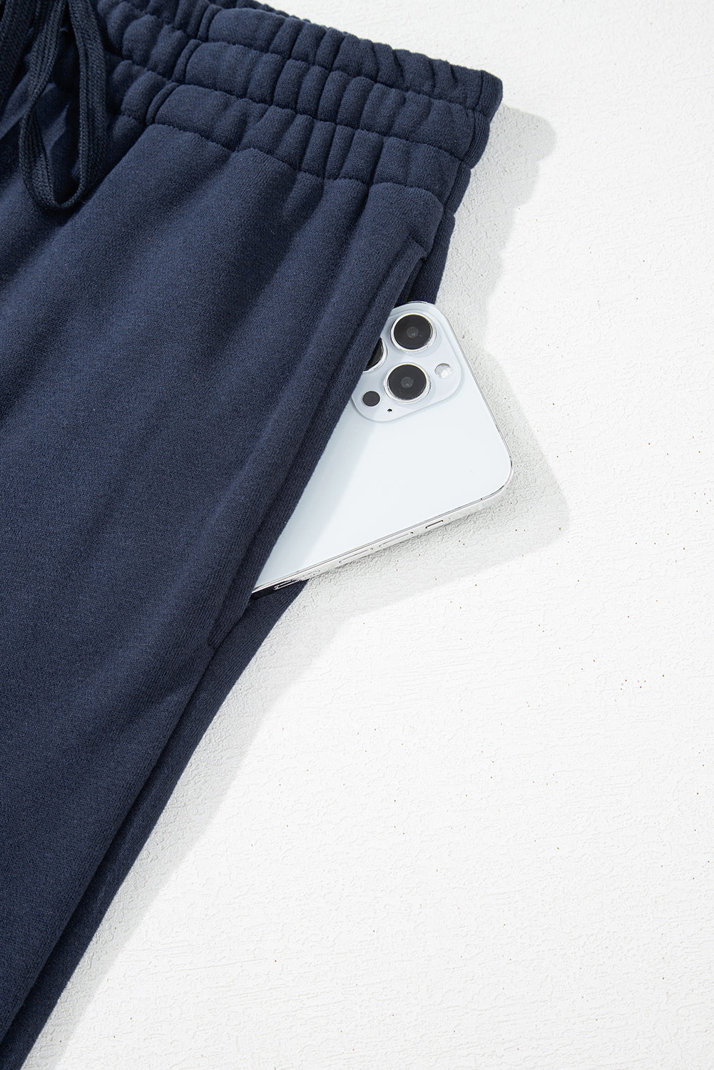 Navy Blue Solid Color Fleece Lined Drawstring Waist Casual Pants Pants & Culotte JT's Designer Fashion