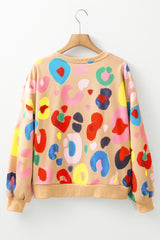 Khaki Multicolor Leopard Printed Drop Shoulder Pullover Sweatshirt Sweatshirts & Hoodies JT's Designer Fashion