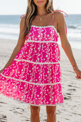 Pink Floral Print Ric Rac Patched Sleeveless Mini Dress Floral Dresses JT's Designer Fashion