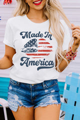 White Made in America Lip Printed O Neck T Shirt Graphic Tees JT's Designer Fashion
