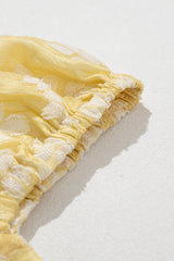 Yellow Boho Flower Jacquard Puff Sleeve Square Neck Mini Dress Floral Dresses JT's Designer Fashion
