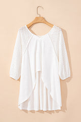 White Eyelet Patchwork High Low Hem V Neck Oversized Top Long Sleeve Tops JT's Designer Fashion