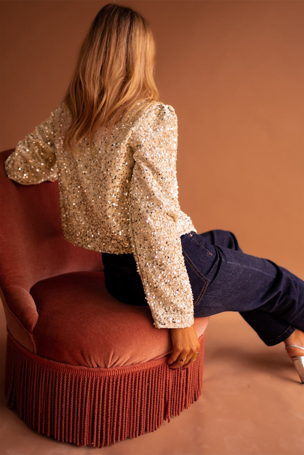 Golden Fleece Sequined Open Front Cropped Jacket Jackets JT's Designer Fashion