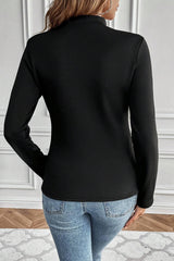 Black Mock Neck Thermal Lined Long Sleeve Tee Long Sleeve Tops JT's Designer Fashion
