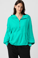 Aruba Blue Fleece Lined Half Zipper Kangaroo Pockets Loose Hoodie Sweatshirts & Hoodies JT's Designer Fashion