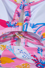 Pink Floral Printed Halter Neck High Waist Bikini High Waisted Swimsuit JT's Designer Fashion
