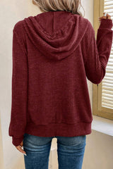 Red Dahlia Ribbed Zip Up Front Drawstring Hoodie Sweatshirts & Hoodies JT's Designer Fashion