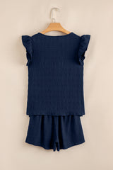 Dirty blue Textured Square Neck Top and Shirred High Waist Shorts Set Short Sets JT's Designer Fashion