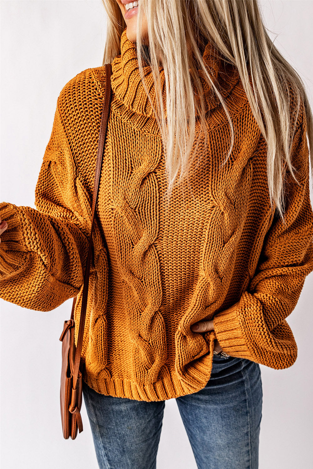 Cuddle Weather Cable Knit Handmade Turtleneck Sweater Sweaters & Cardigans JT's Designer Fashion