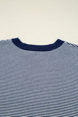 Blue Stripe Color Block Patchwork Dolman Oversize Tunic Sweater Sweaters JT's Designer Fashion