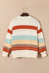 Crew Neck Drop-shoulder Striped Color Block Sweater Sweaters & Cardigans JT's Designer Fashion
