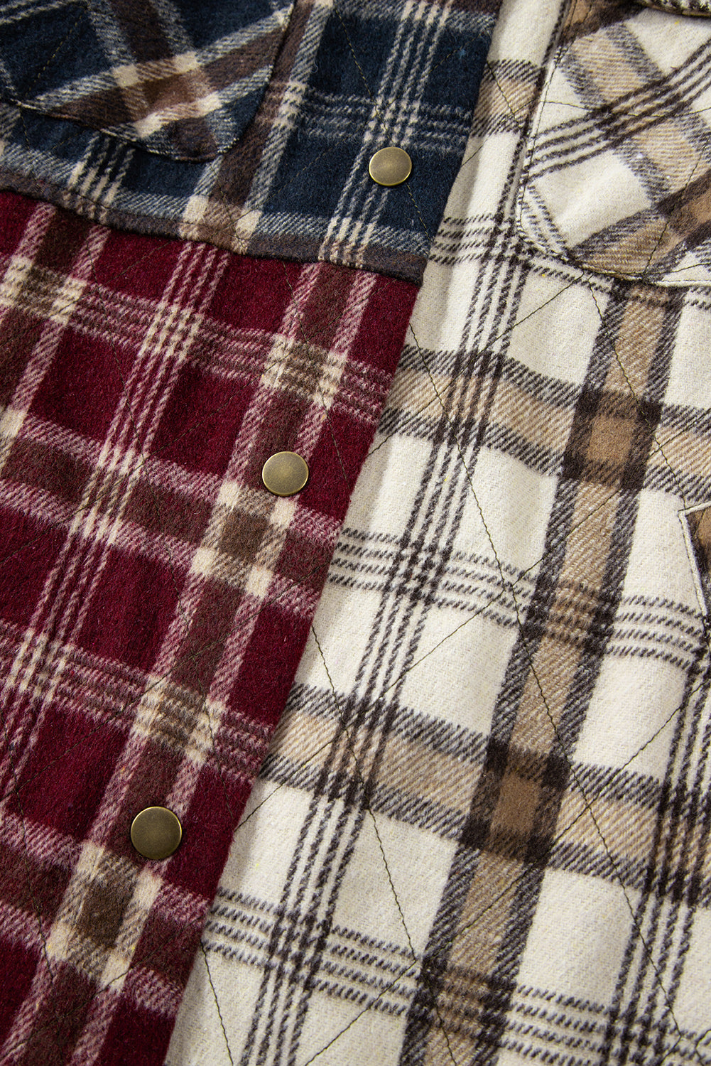 Red Mixed Plaid Patchwork Retro Shacket Plaid Shackets JT's Designer Fashion